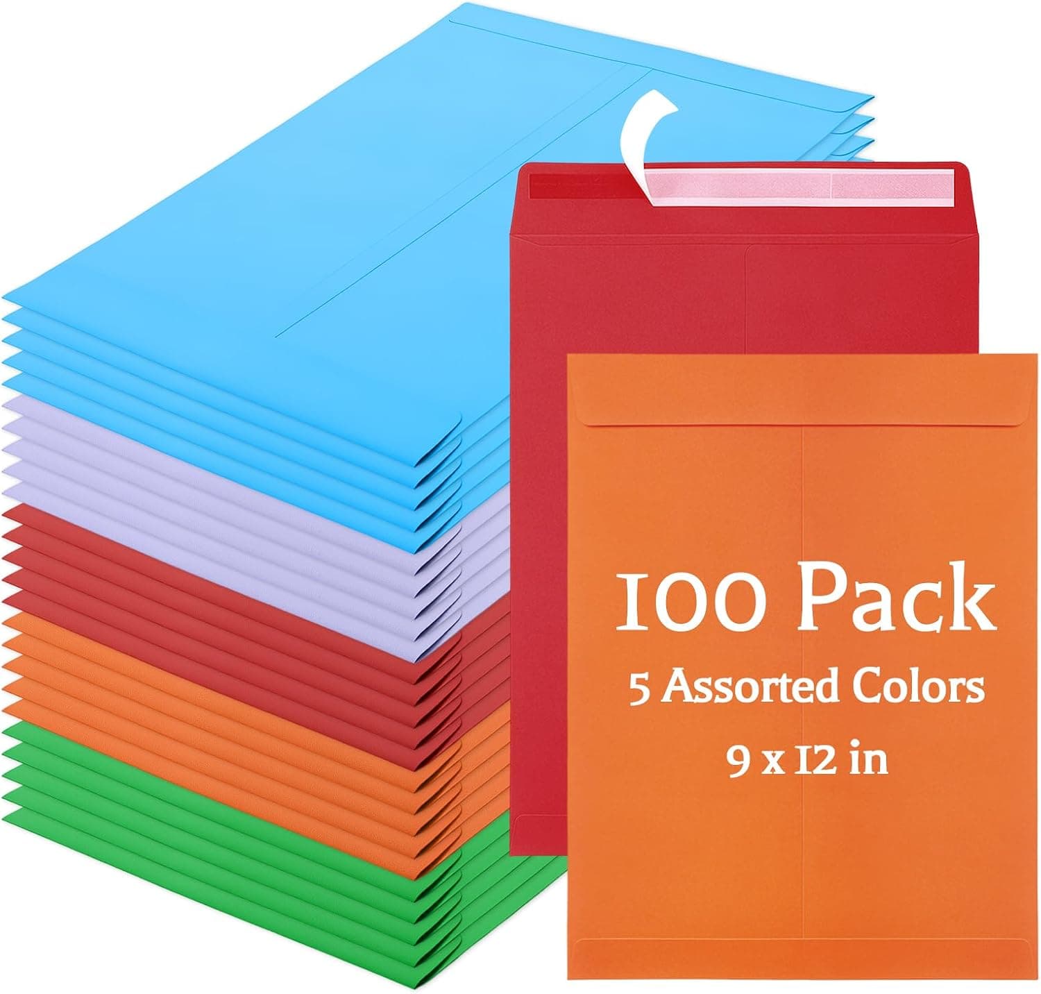 Thboxes Manilla Envelopes 9 x 12 Inch, 100 Pack Colored Manila Envelopes - Self-Seal Catalog Envelopes for 8.5 x 11 Documents, Photos, Brochures, Office Filing Storage