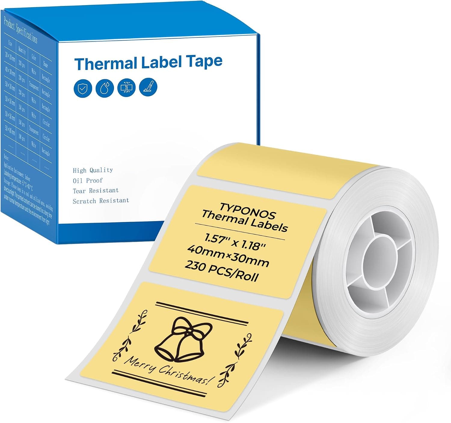 Genuine Thermal Labels for PM240 Printer, 1.57'' x 1.18'' (40x30mm), 230 Labels/Roll, Waterproof, Oil-Proof, Auto Detect Label, High‑Definition Labels for Small Business Office School, Yellow