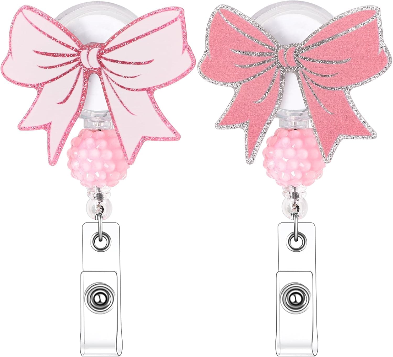 2 Pack Pink Bow Badge Reel Retractable Nurse Gifts Cute Badge Reels with Alligator Clip ID Badge Holder for Teacher Office Work Student