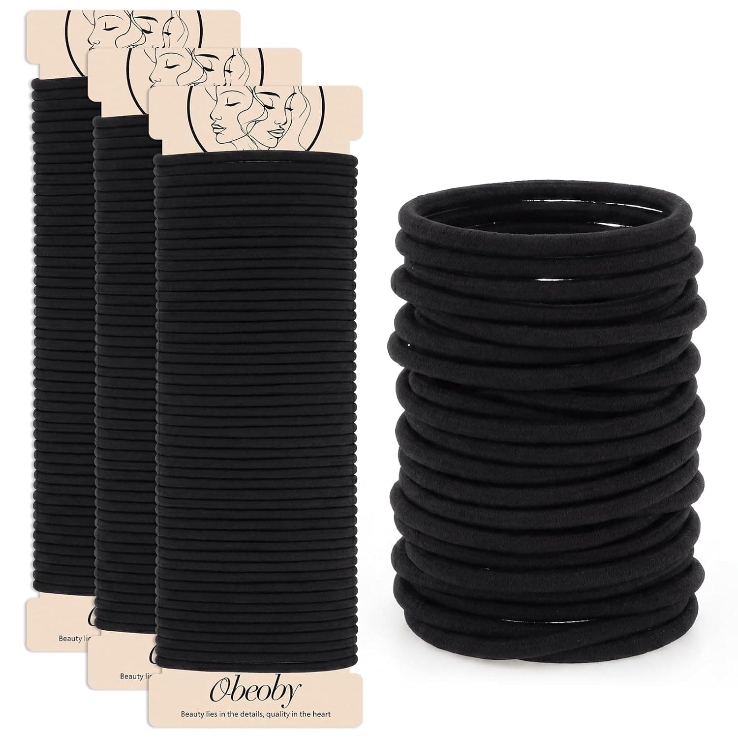 150Pcs Black Hair Ties Bulk, 4mm Elastics Scrunchies Rubber Bands Ponytail Holders for Thick Curly Thin Hair, Stretchy Secure for Work Sports School Office and Daily Wear