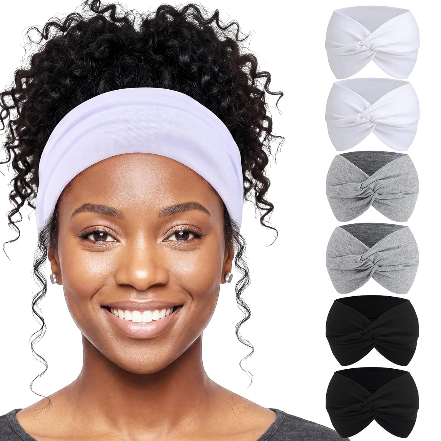 obeoby 6 Pack Extra Wide Turban Headbands for Women Non Slip, 6inch Thick Turban Knotted Hair Bands for Lady Large Boho African Wide Hair Wrap