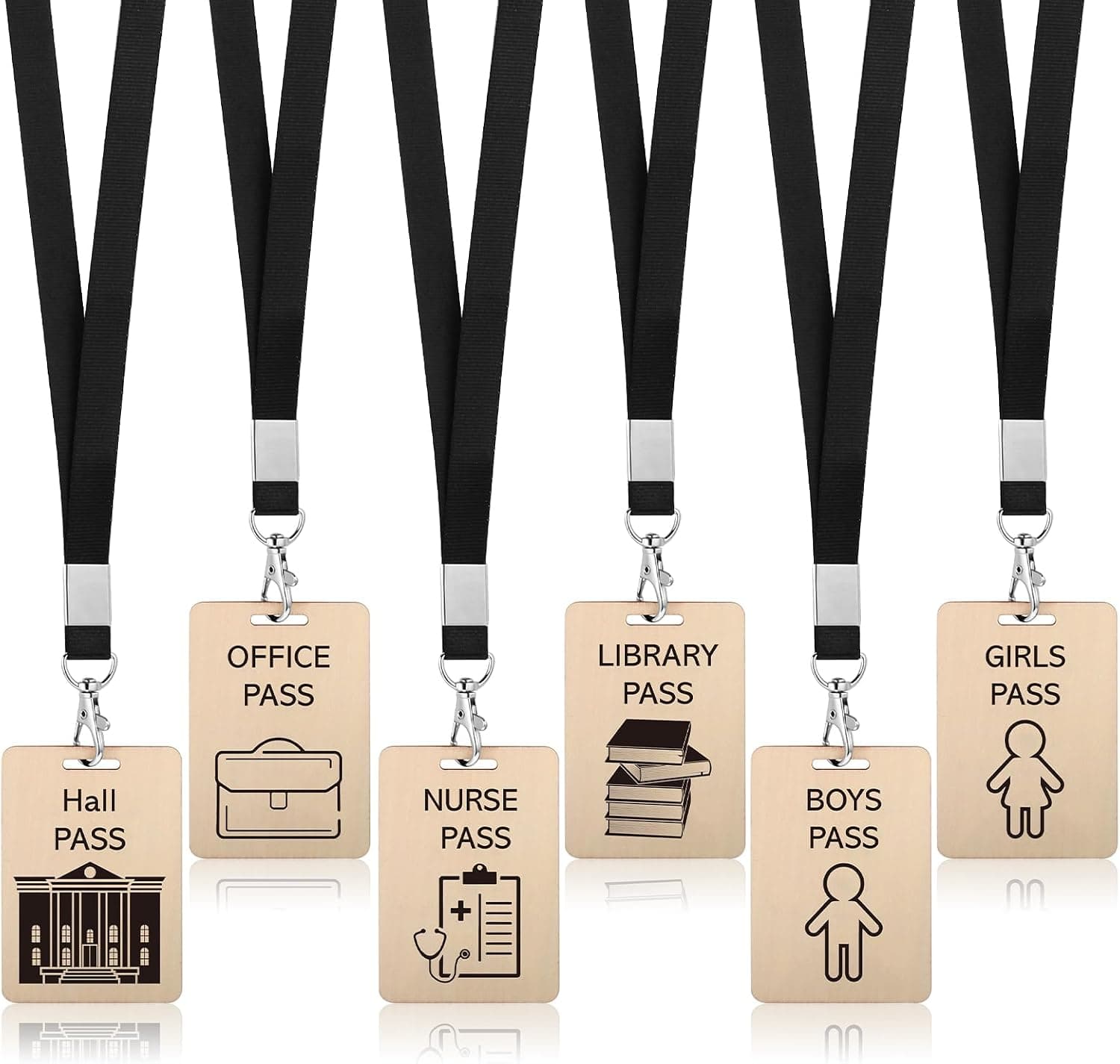 6 Set Hall Passes for Classrooms Wooden Hall Pass Lanyards Unbreakable School Passes for Hall Library Nurse Boy Girl Office School Classroom Teacher Supplies