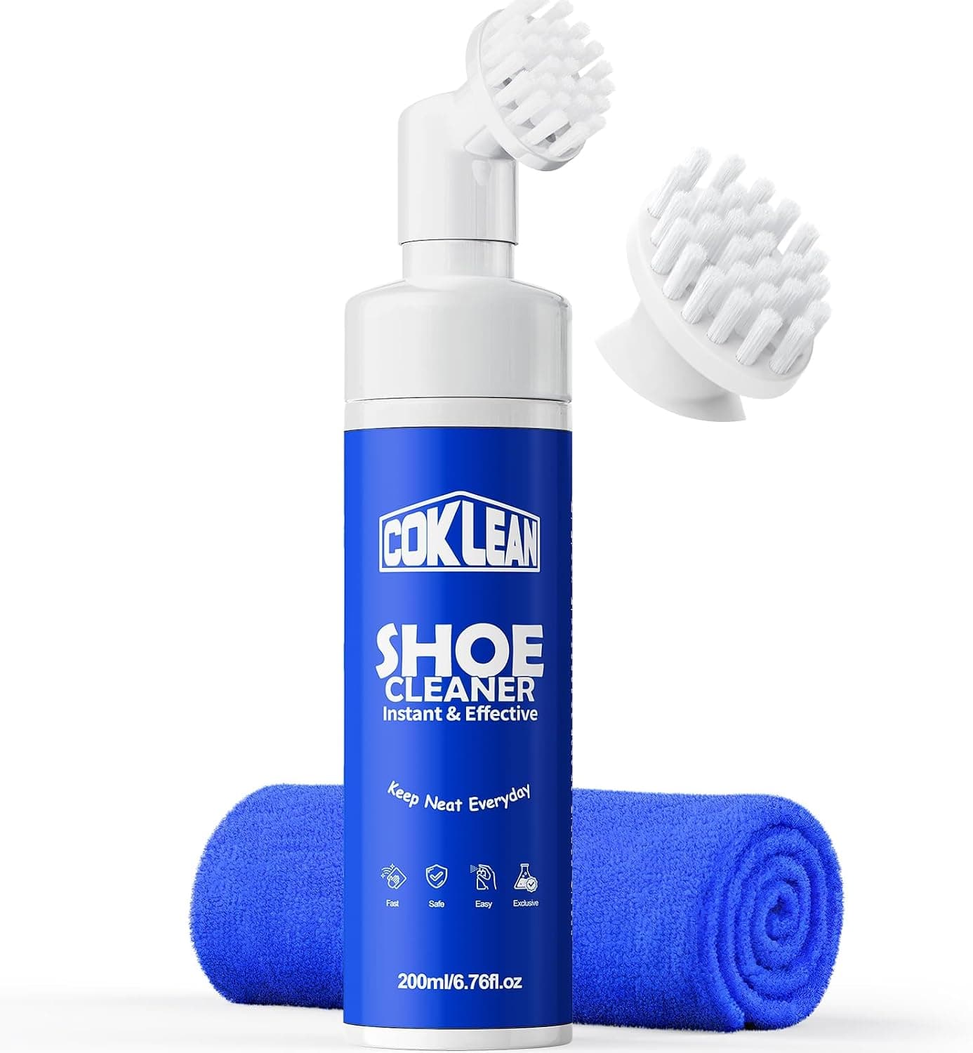 Water-free Sneaker Cleaner, White Shoe Cleaner Kit 6.76 OZ Foam for Tennis Shoes, Running, Golf, PU, Nubuck, Sole