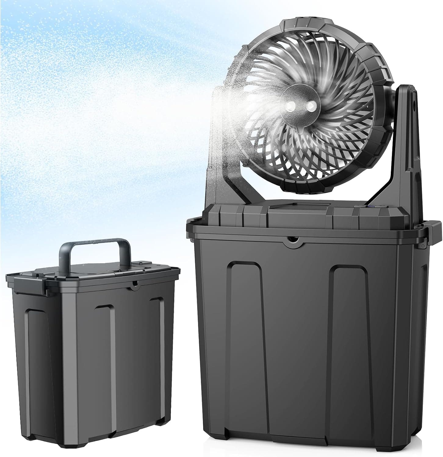 Ausic Portable Misting Fan, Rechargeable Camping Fan with Water Mist, 3 Strong Winds, 5L (1.3Gal) Bucket Outdoor Mister Fans for Cooling Outside, Travel, Fishing, Beach, Jobsite, Summer Essential