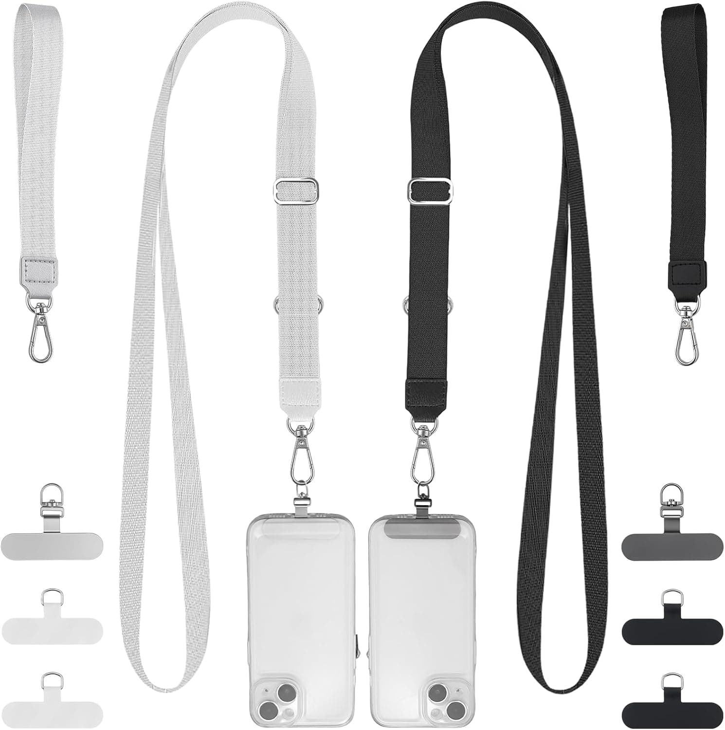 BESARME Phone Lanyard Set of 2 Pack Adjustable Crossbody Neck Wrist Straps with 6 Pcs Patches - Universal for Most Smartphones, Stainless Steel Tabs for Travel Hiking Commuting