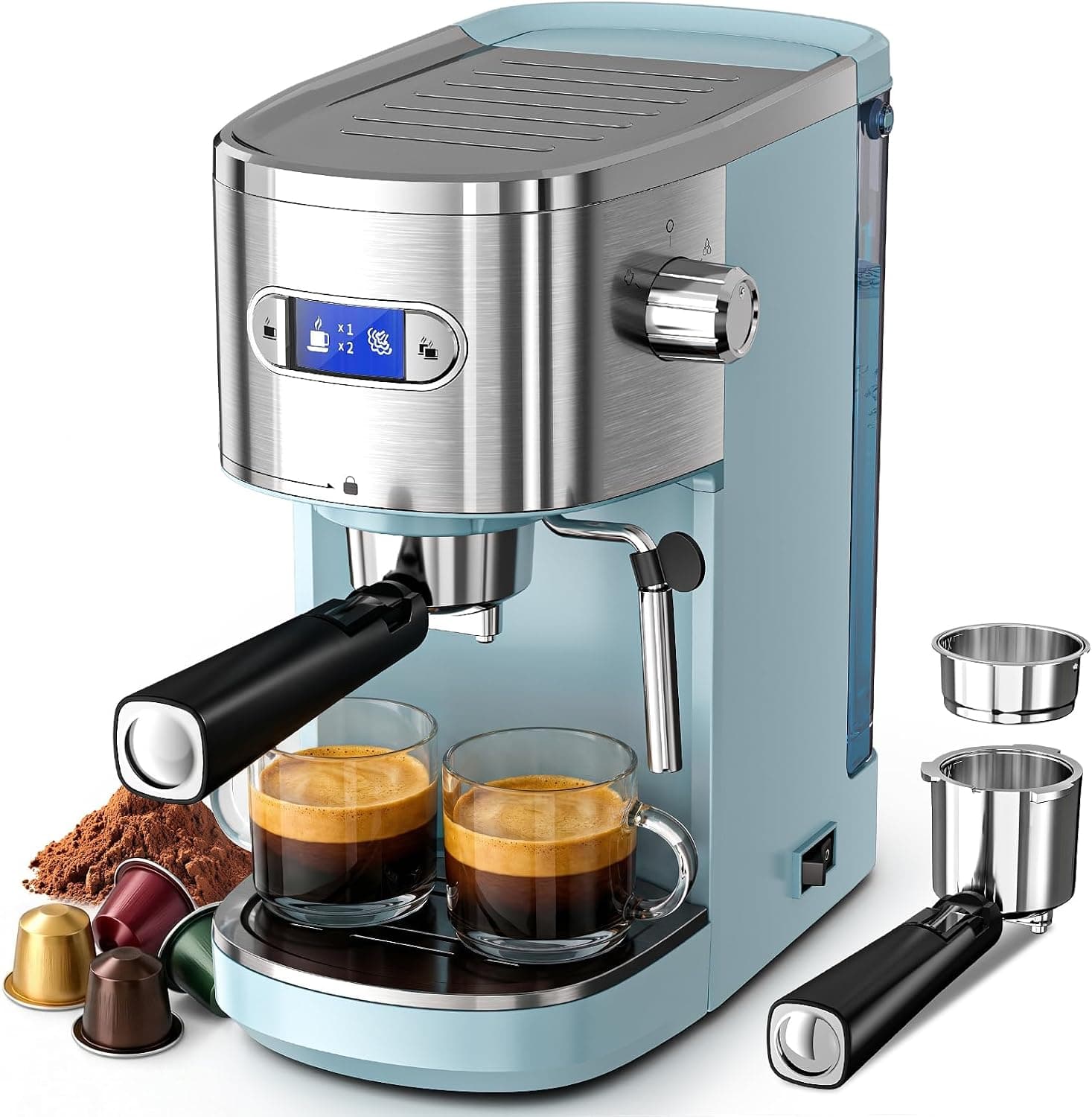 COWSAR Espresso Machine,Expresso Coffee Machines,Espresso Maker with Milk Frother Steam Wand & 40oz Removable Water Tank,Stainless Steel Compact Cappuccino & Latte Machine