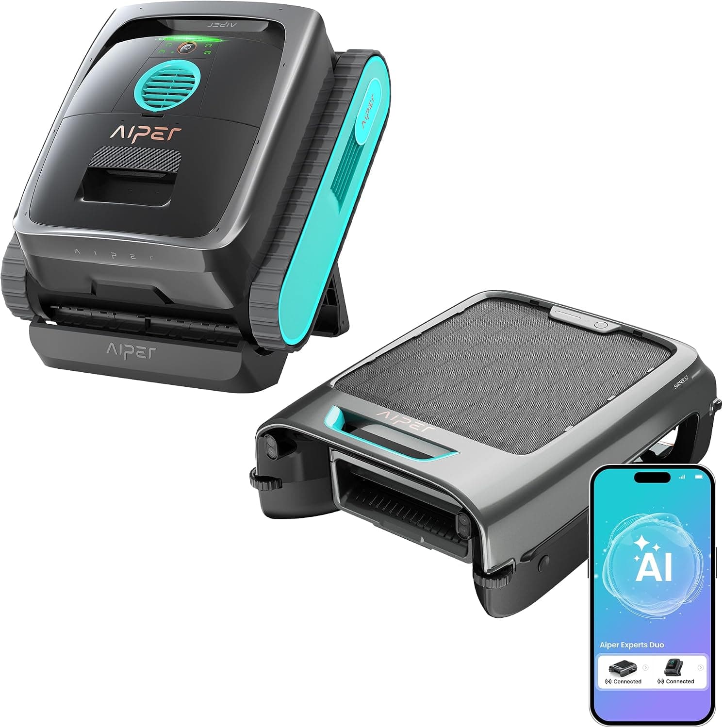 (2026 New) AIPER Experts Duo: Scuba V3 & EcoSurfer S2, 360° Top-to-Bottom Cleaning, 7 Day Hands-Free Care, 10x Faster Pool Cleaning with AI Patrol, Auto-Parking & Water Quality Maintenance, BlueGray