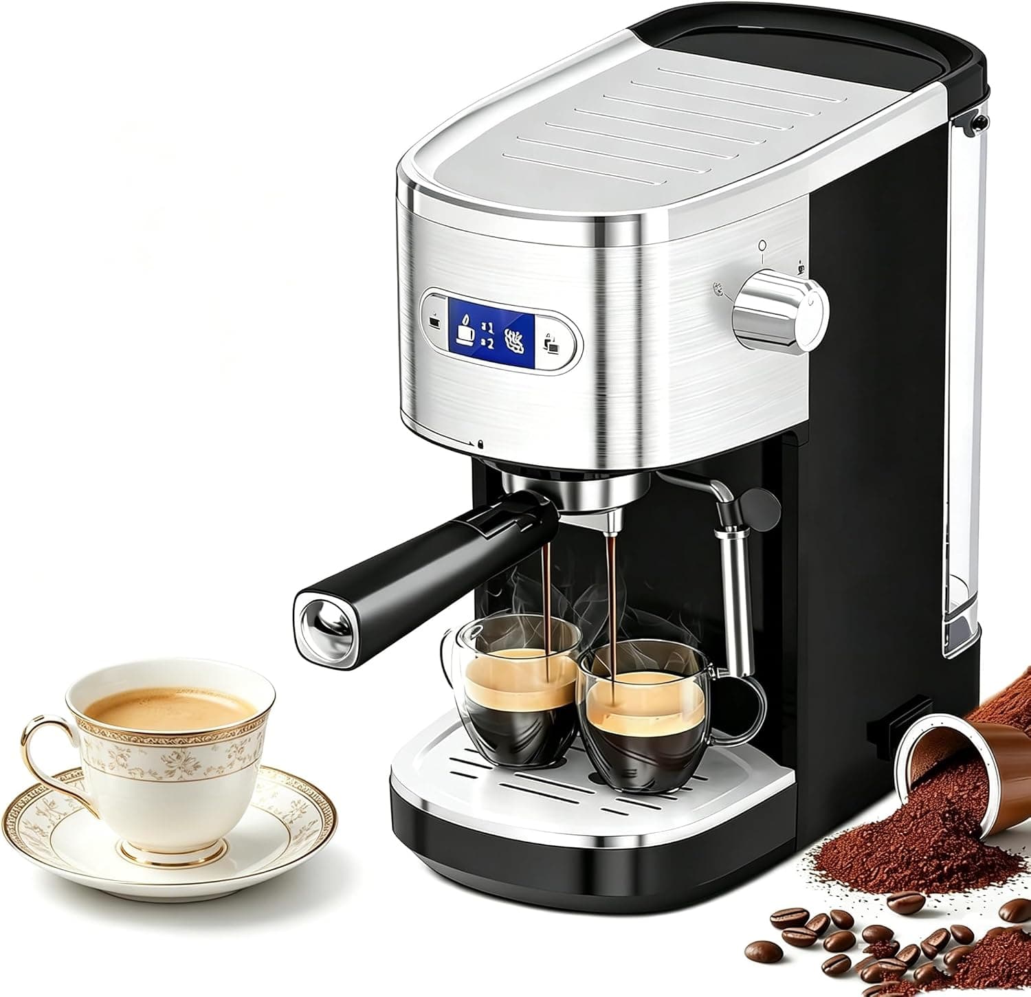 Electactic Espresso Machine 20 Bar, Compact Espresso Coffee Maker with Steam Milk Frother, Stainless Steel Coffee Machine with 40oz Removable Water Tank for Cappuccino, Latte