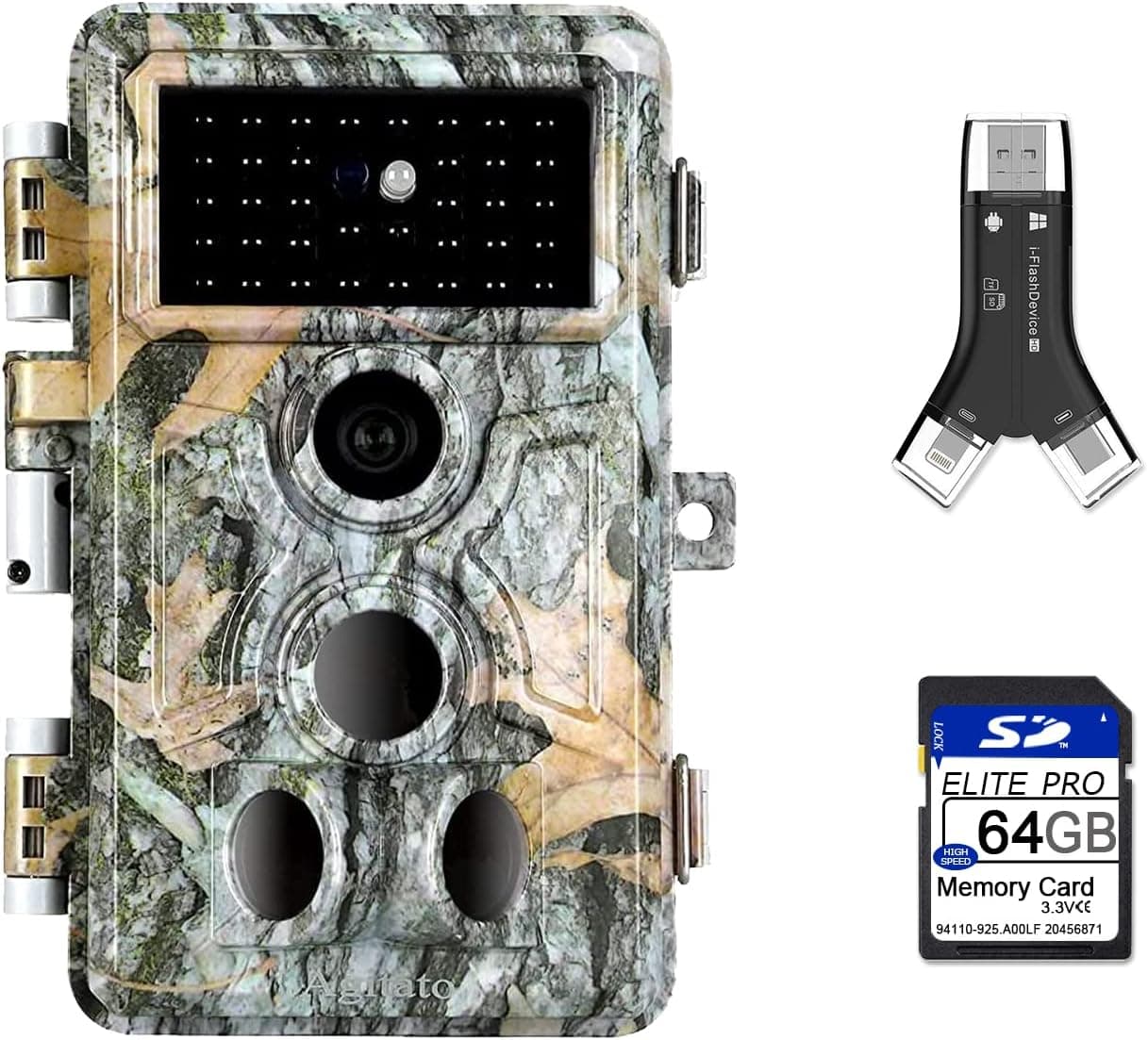 Agitato Trail Cameras Wildlife Hunting Cam 1296P H.264 Video 24MP Photo with 64GB SD Card and Card Reader Game Camera Accessories