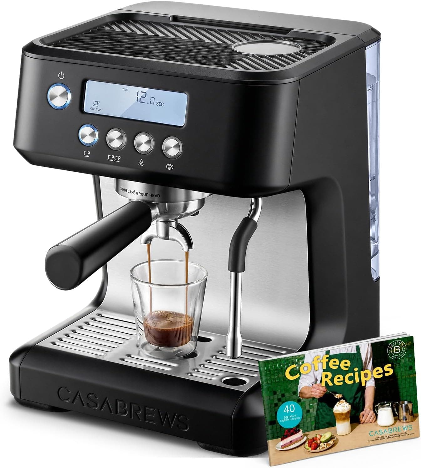 CASABREWS Ultra Espresso Machine with LCD Display, 20 Bar Espresso Maker with Powerful Milk Frother, Customizable Brewing Temperature, Barista-Level Latte and Cappuccino Machine for Home, Black