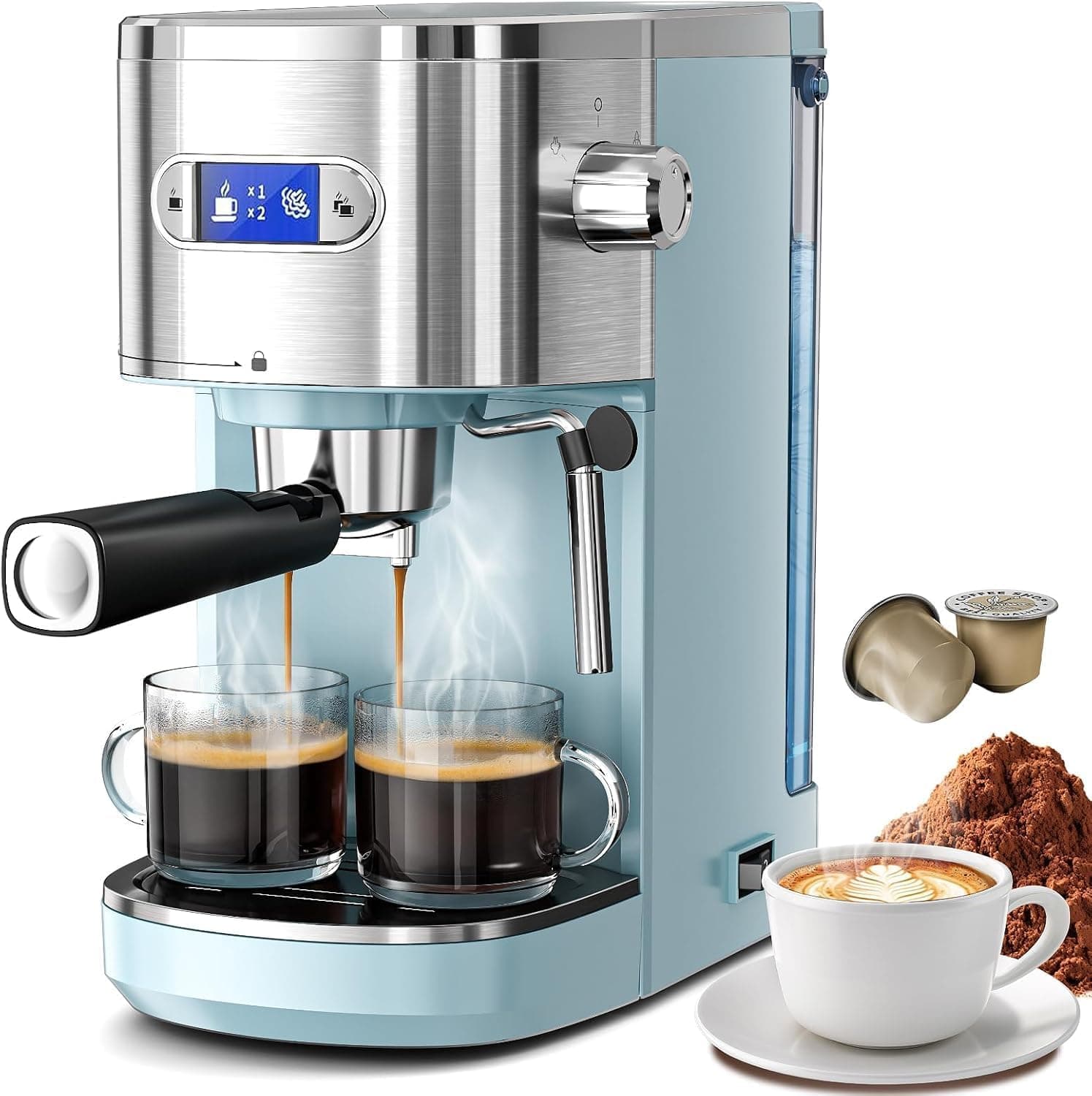 Electactic 20 Bar Espresso Machine,Semi-Automatic Espresso Machine with Milk Frother Steam Wand,Coffee Maker Machine with 40 oz Removable Water Tank for Latte &Cappuccino(Blue)