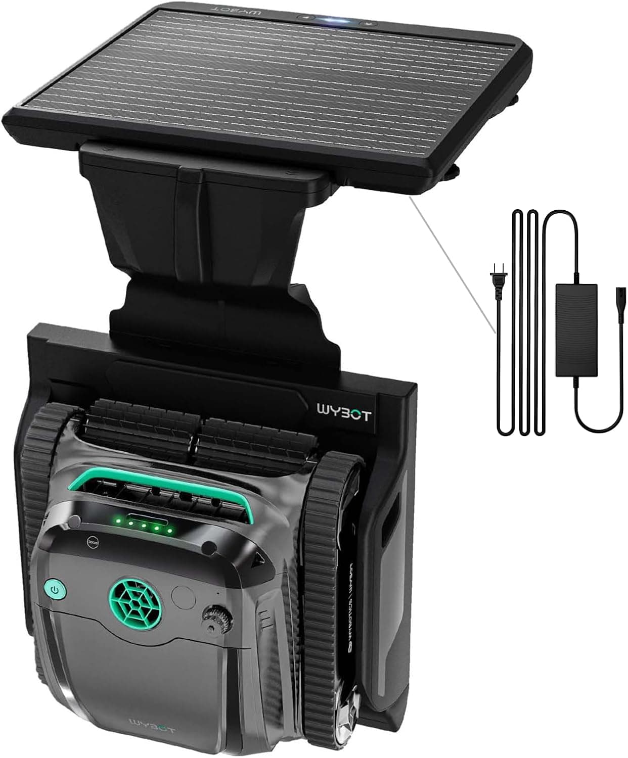 WYBOT S2 Solar Pool Vacuum Cleaner, Smart Auto Parking, Dual Charging Modes, 3D Adsorption System, Brushless Motor, App Control, for In-Ground Pools up to 3,229 Sq.Ft, Grey & Green
