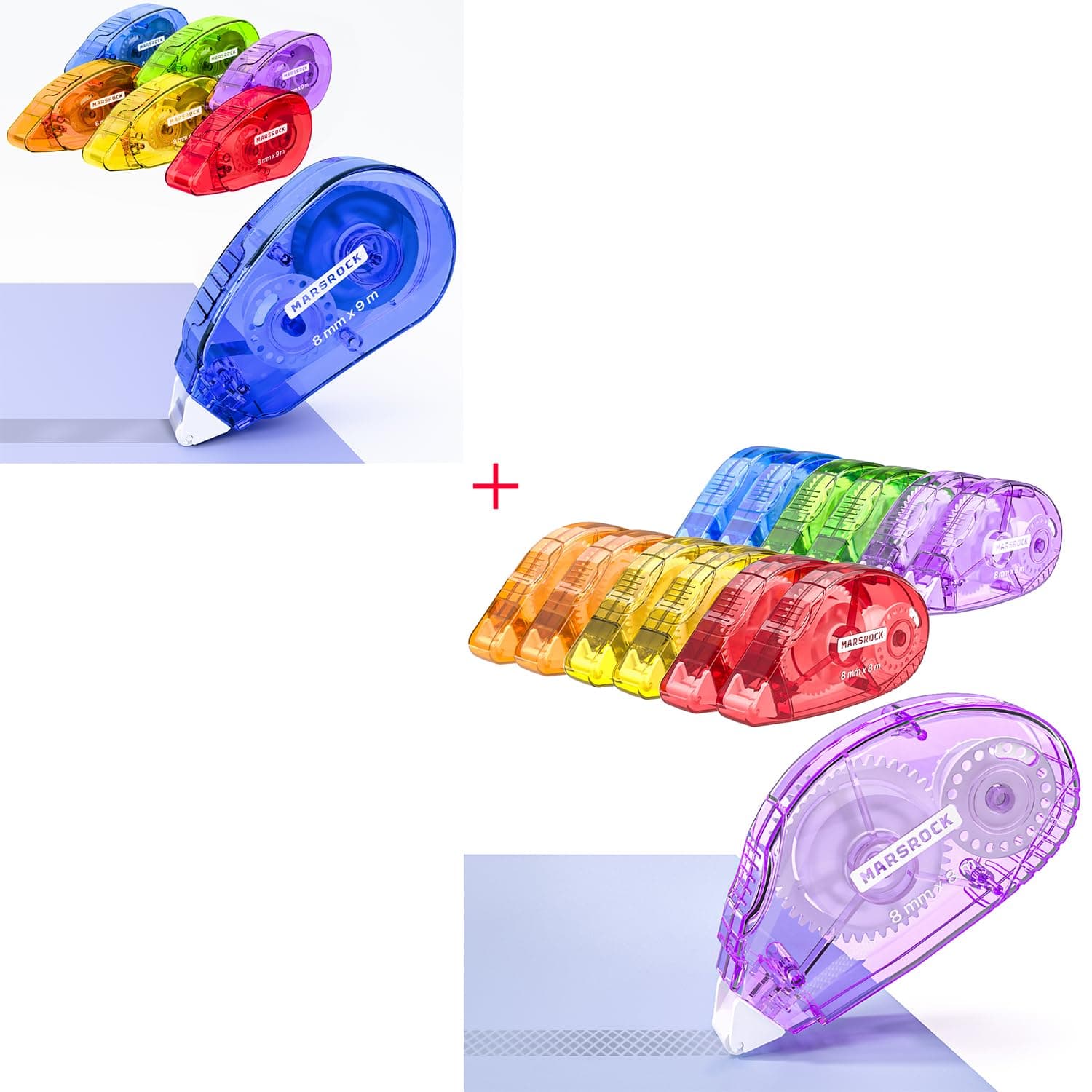 Marsrock Double-Sided Tape Roller 6 Pack + Double-Sided Adhesive Dots Roller – 12 Pack