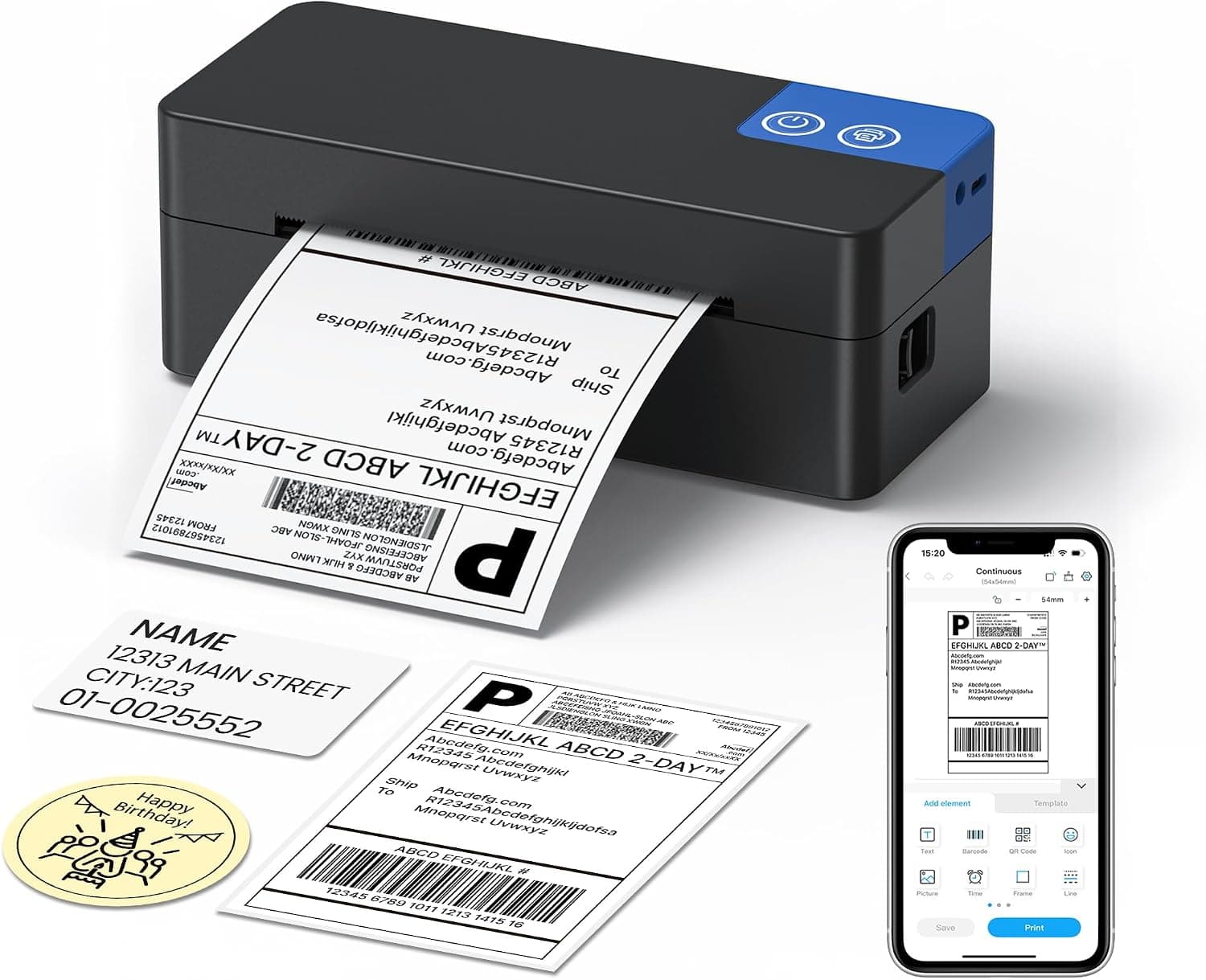 Bluetooth Thermal Shipping Label Printer, 4x6 Portable Thermal Printer, Compatible with iPhone, Android, Windows and Mac, Works with USPS, UPS, Amazon, Shopify, Etsy (Black), 1 Count
