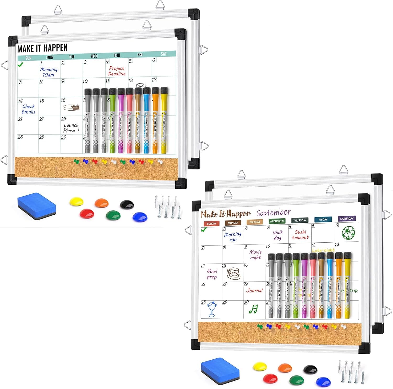 Marsrock 2Pcs Monthly Dry Erase Board Color and Green