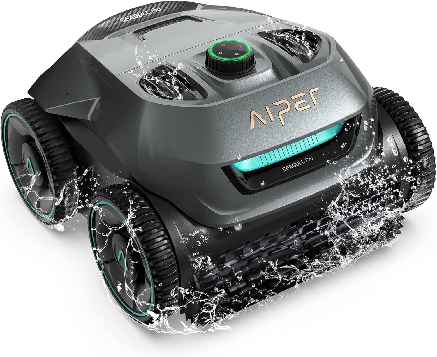 AIPER Seagull Pro Cordless Robotic Pool Cleaner, WavePath Navigation, Wall-Climbing, Quad-Motor, 150 mins Runtime for Inground Pools up to 1,600 sq.ft, ZT6002 Green&Grey