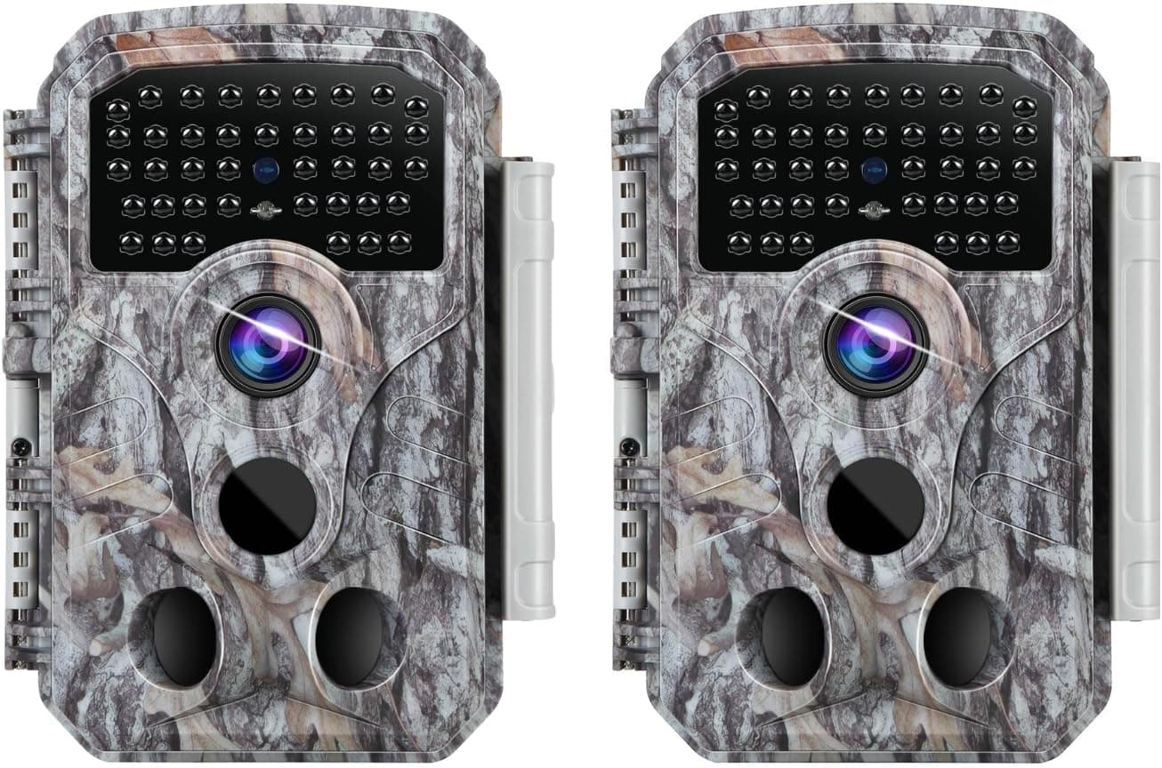 BLAZEVIDEO 2 Pack Game & Trail Camera 32MP Photo & 1296P Video with 100ft Night Vision Motion Activated 0.1s Trigger Speed Waterproof for Home Security, Outdoor Wildlife Scouting