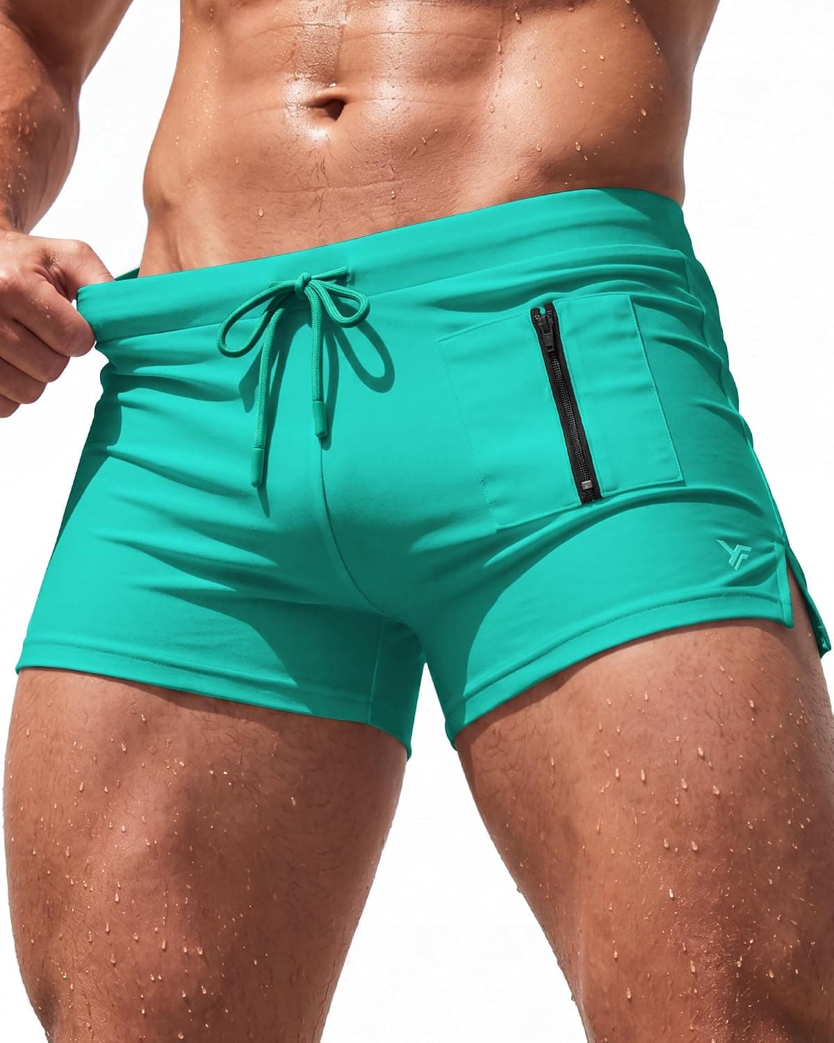 3 Inches Men Swim Trunks Swim Brief Square Leg with Pocket