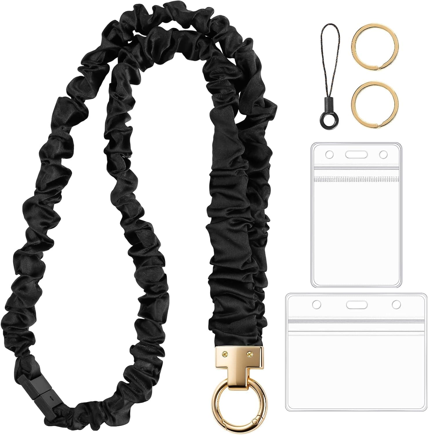 BESARME Breakaway Scrunchie Lanyard for ID Badges and Keys Lightweight Stretch Teacher Lanyard Design with Clasp for Teachers and Students, Hospital Staff, and Appreciation Gifts (Black)