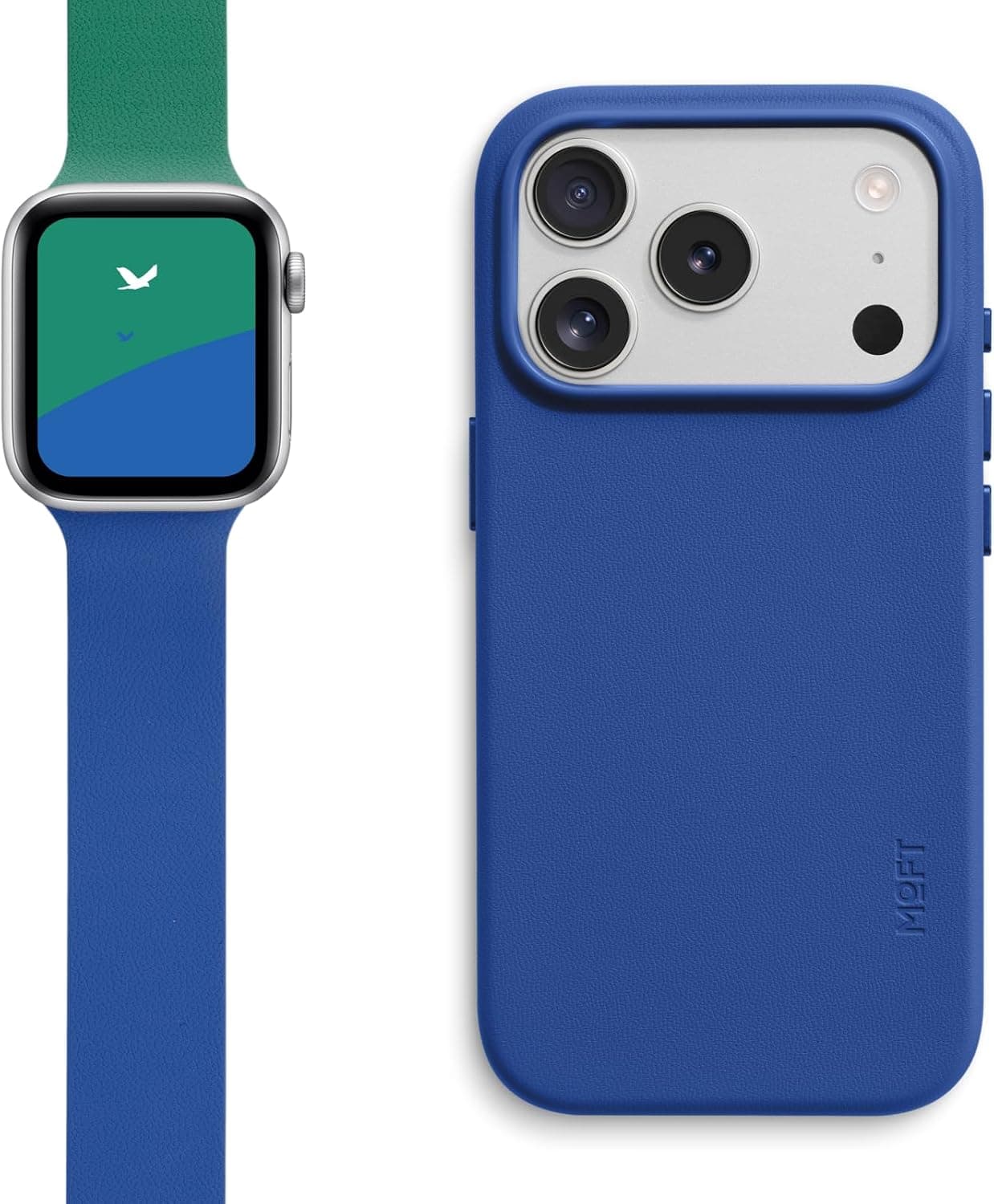 MOFT Snap Duo Watch Bands Compatible with Apple Watch 42mm(S3-1)/44mm/45mm/46mm/49mm Wake Roam GreenxBeyond Blue MOVAS Snap Case for iPhone 17 Pro Sapphire