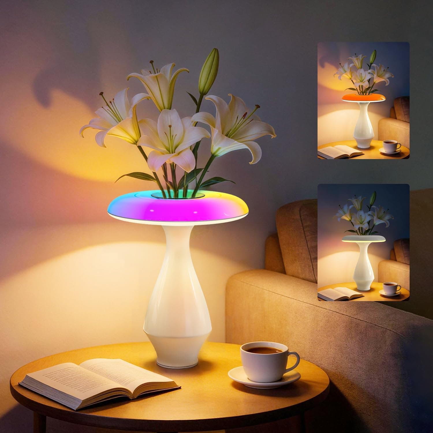 2-in-1 Ceramic Table Lamp, RGB Color-Changing & LED 3000K Bedside Lamp, Modern Vase Lamp for Bedroom, Nightstand, and Office Desk Decor