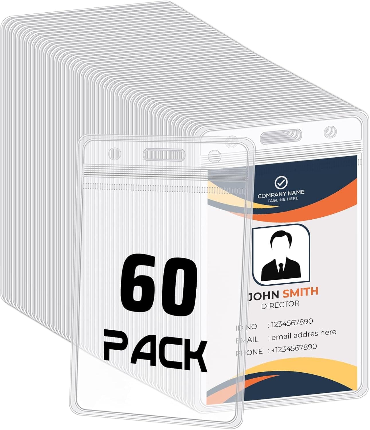 60 Pack Vertical ID Badge Holders Clear Plastic Waterproof Card Holder Resealable for Office Teacher Nurse