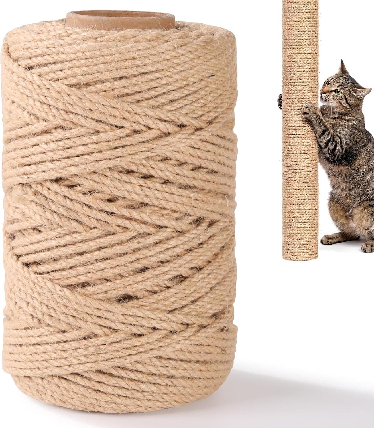 Natural Sisal Rope for Cat Scratcher Post, 4MM x 230FT Jute Twine, Sisal Fiber Hemp Rope for Cats Scratching Post Replacement, DIY Crafts Gardening Home Decorating