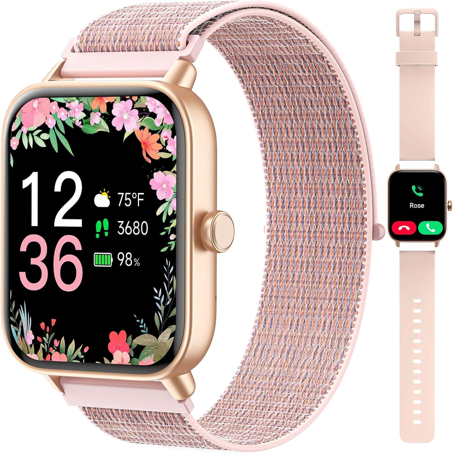 Smart Watches for Women, 1.85" Alexa Fitness Trackers with Call & SMS, Heart Rate, SpO2, Stress & Sleep Monitor, IP68 Waterproof Smartwatch for Android iPhone Samsung etc., 100+ Sports Modes, 2 Bands