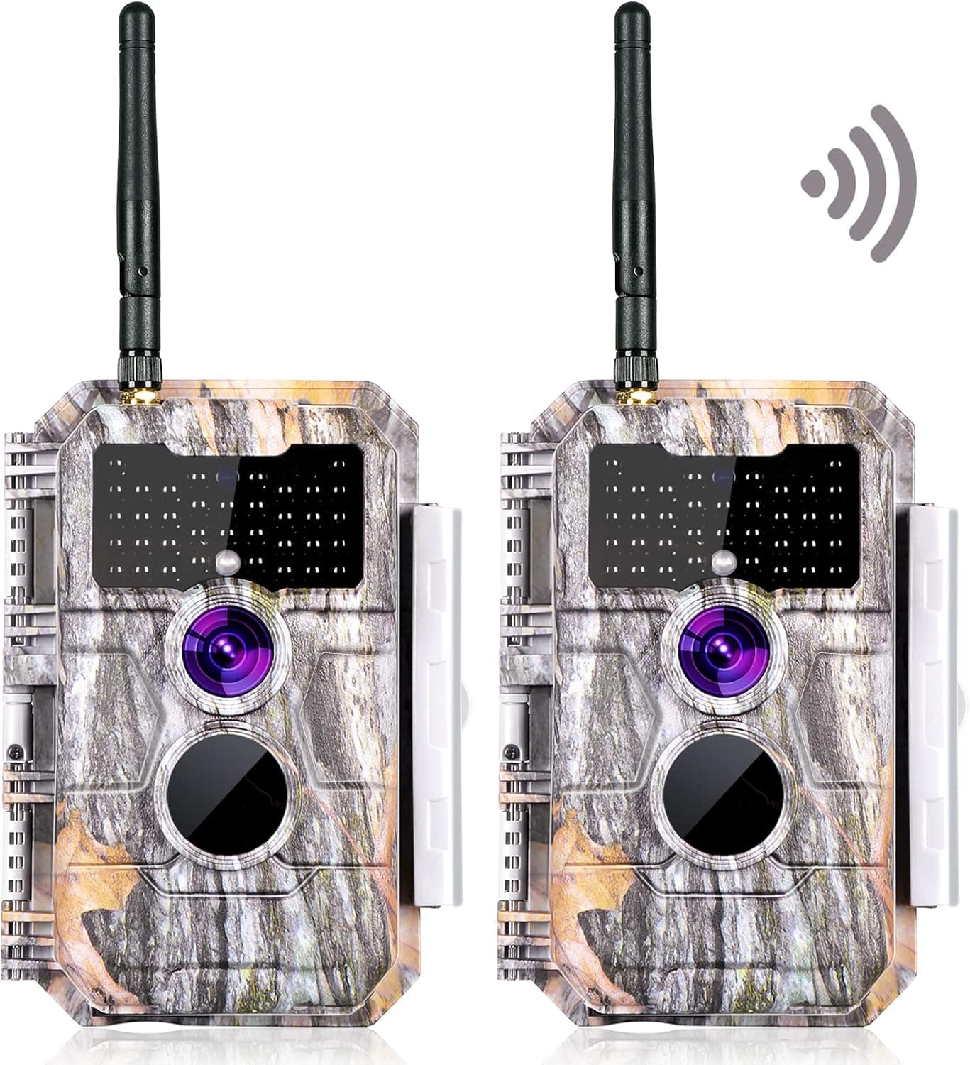 BLAZEVIDEO 2-Pack Wireless Trail Camera WiFi Stealth Camouflage Game & Wildlife Cameras Night Vision for Hunting 32MP 1296P Wildlife Deer Camera No Flash Motion Activated IP66 Waterproof & Time Lapse