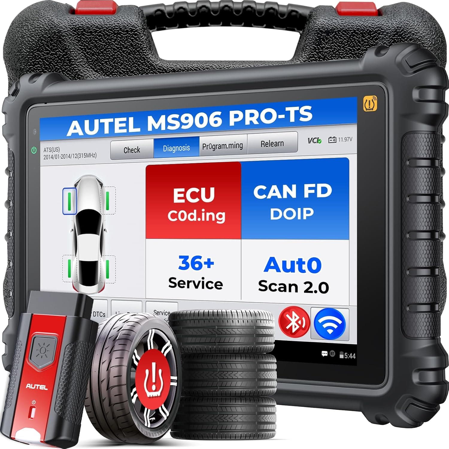 Autel MaxiSYS MS906 PRO-TS Scanner: 2026 MS906Pro TS Up of MP900TS MK900TS MP900BT Kit MS906 MAX, Full TPMS & OE C0ding, Bidirectional Tool, 3000+ Active Test, 36+ Service, CAN FD&DoIP, Auto Scan 2.0