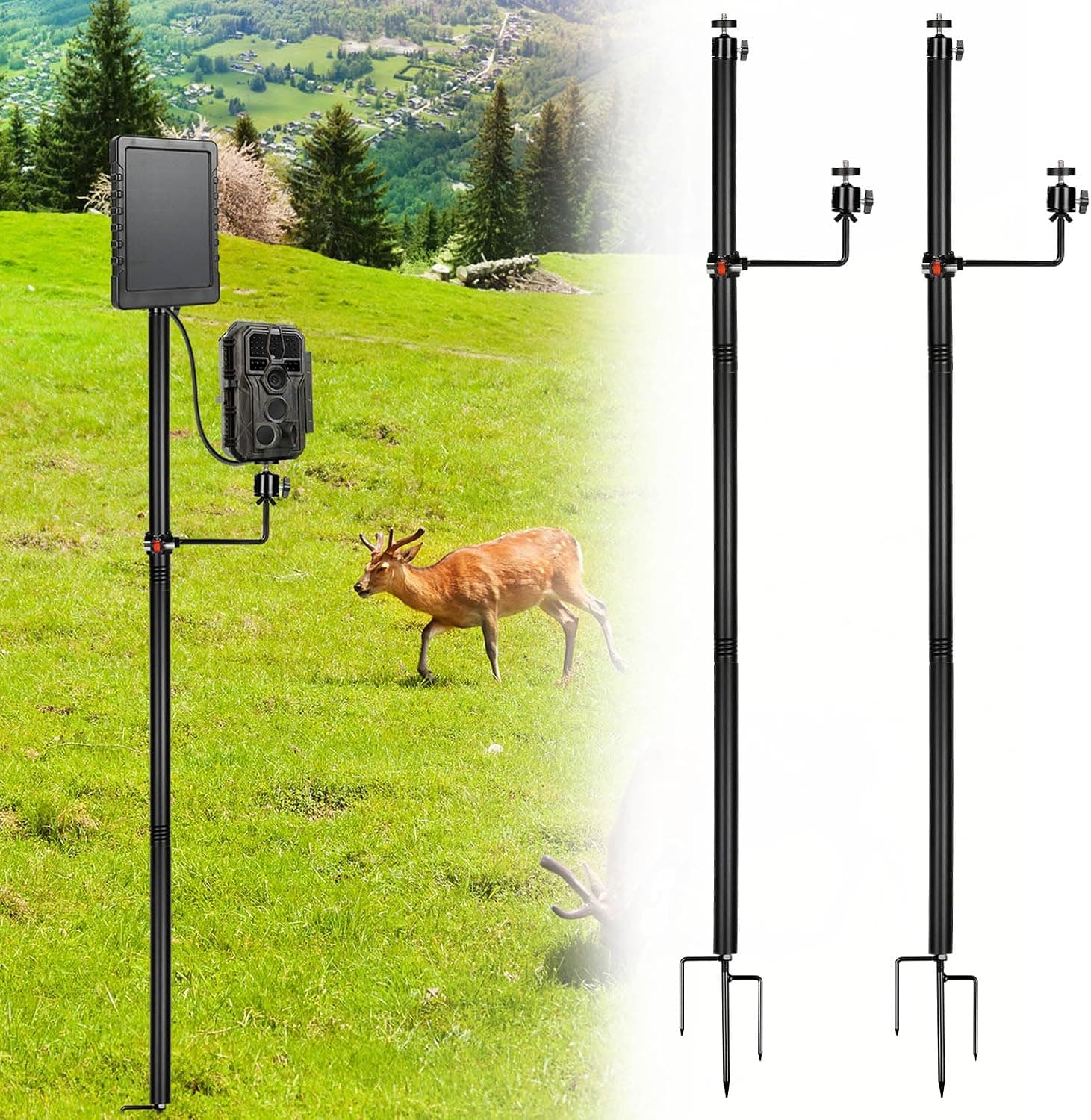 2Pcs Trail Camera Mount, 2-in-1 Adjustable Heavy Duty Metal Camera Mount, 360° Swivel Mounts, Universal 1/4"-20 Thread for Hunting, Wildlife Monitoring and Home Security (Black, 57.4In)