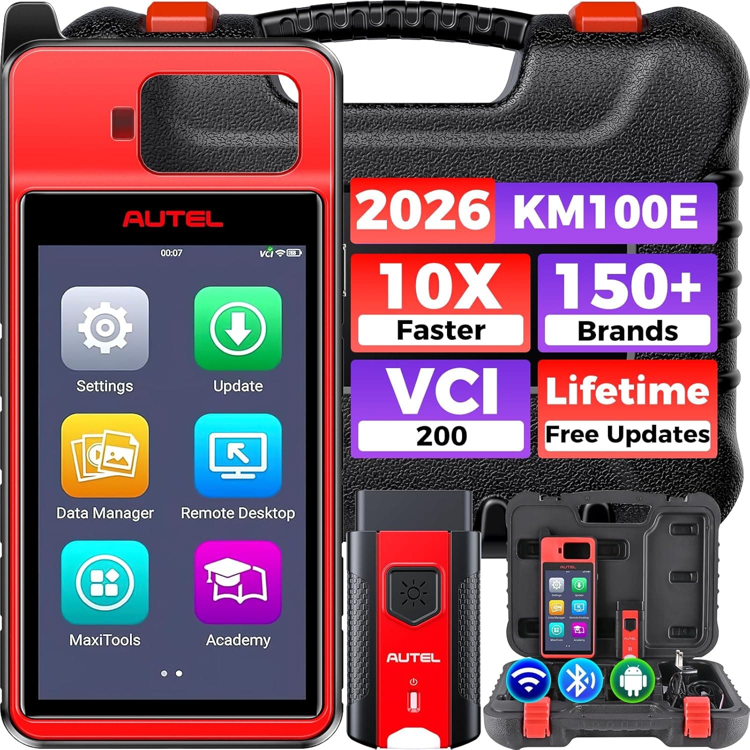Autel Scanner KM100E OBD2 Tool: 2026 Lite Version of IM508 Pro, IM608 Pro 2 IM608S II, V200 Wireless BT Connect, Auto Scan 2.0, Android 9.0, 10X Faster Hardware, Full Functions, Support 150-200 Brands