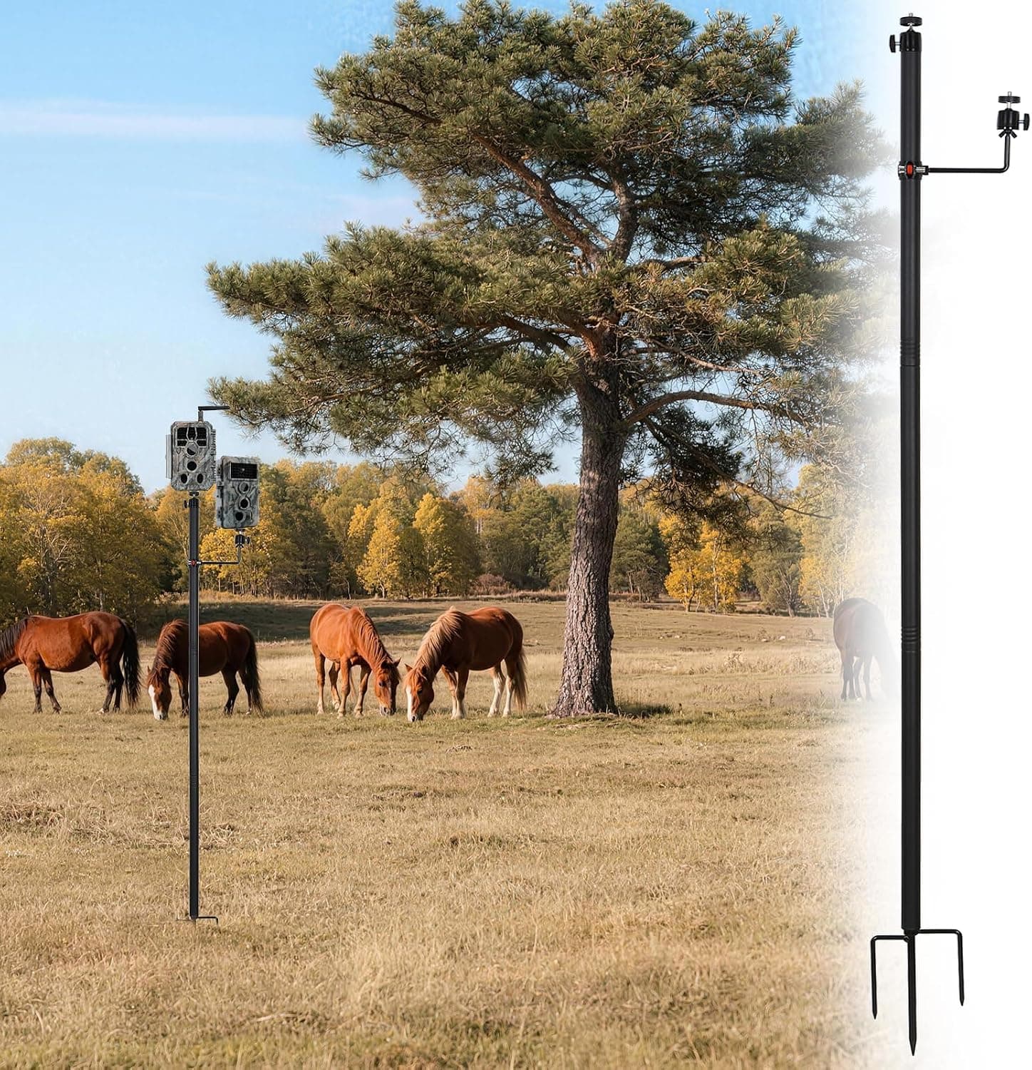 2-Pack Trail Camera Stakes Universal Camera Stand Mount Light Weight 3-in-1 DIY Holder Packwork Outdoor for Farm Yard Garden (2, Black, 25-3)
