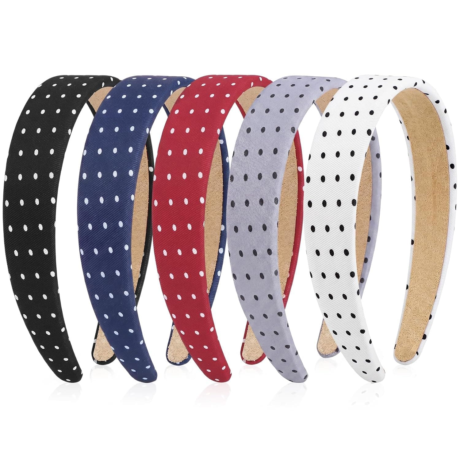 obeoby Trendy Polka Dot Headbands for Vintage Inspired Sundresses, Wide Headband Non Slip Hair Bands Hair Accessories for Women Girls Gift(5Pcs)