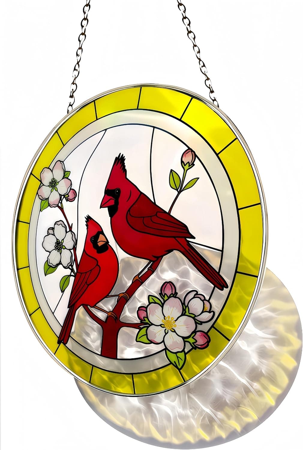 Cardinal Stained Glass Suncatcher Window Hanging, 8 Inch Real Ripple Glass Red Bird Sun Catcher - Handcrafted Memorial Keepsake for Mom, Grandma, Women