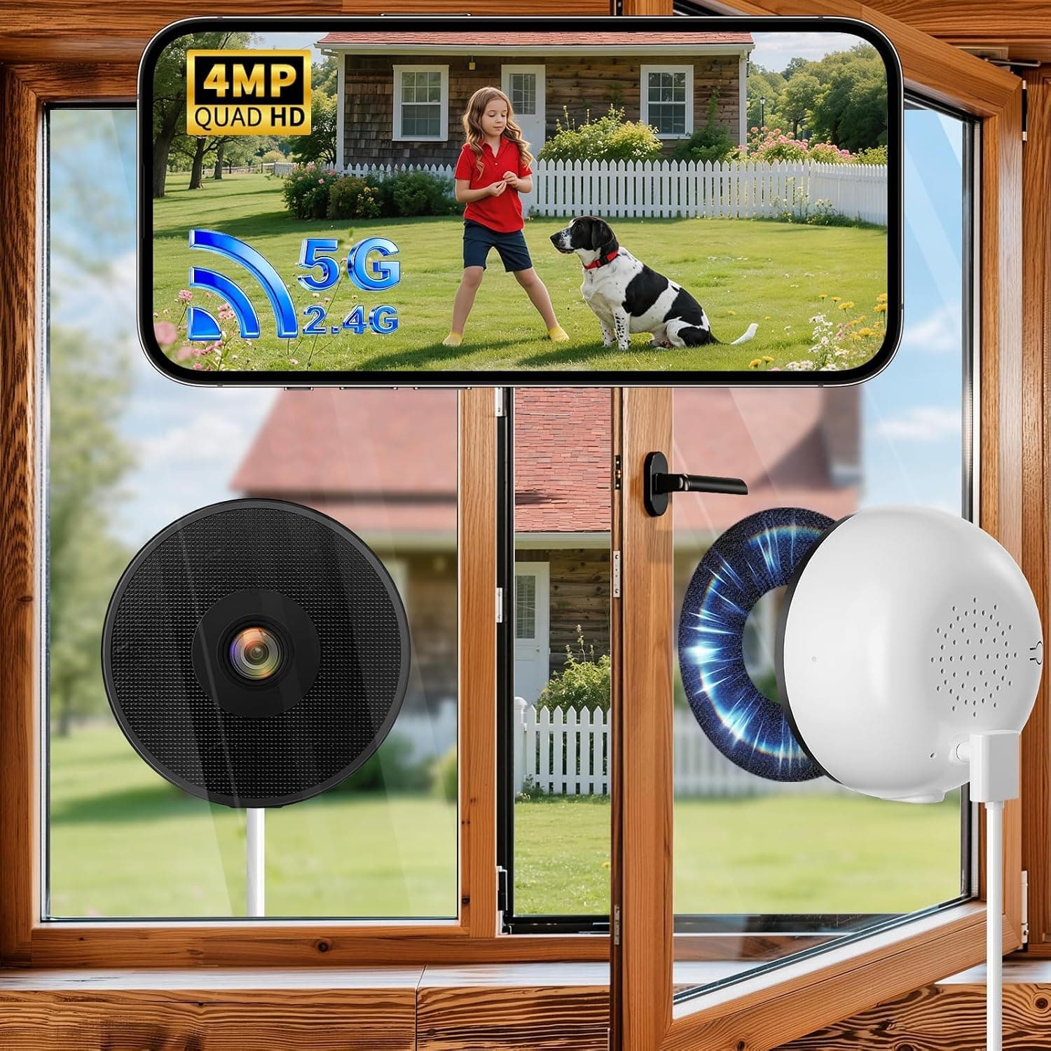 2K Window Camera No Drill Window Cameras,5G & 2.4GHz Indoor Window Security Camera for Home Security with Color Night Vision, Anti-Glare, AI Person & Motion Detection, 24/7 Recording 2Pack