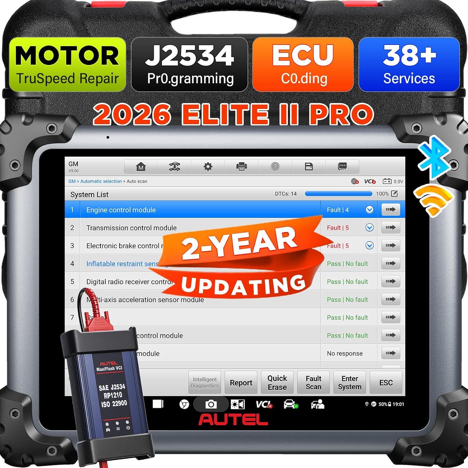 Autel Maxisys Elite 2 Pro Scanner, 2026 2-Year Free Update Elite II Pro,Same as MS Ultra MS908S PRO II, Motor TruSpeed Repair, 40+ Hot Services 3K+ Active Test, CANFD &DoIP