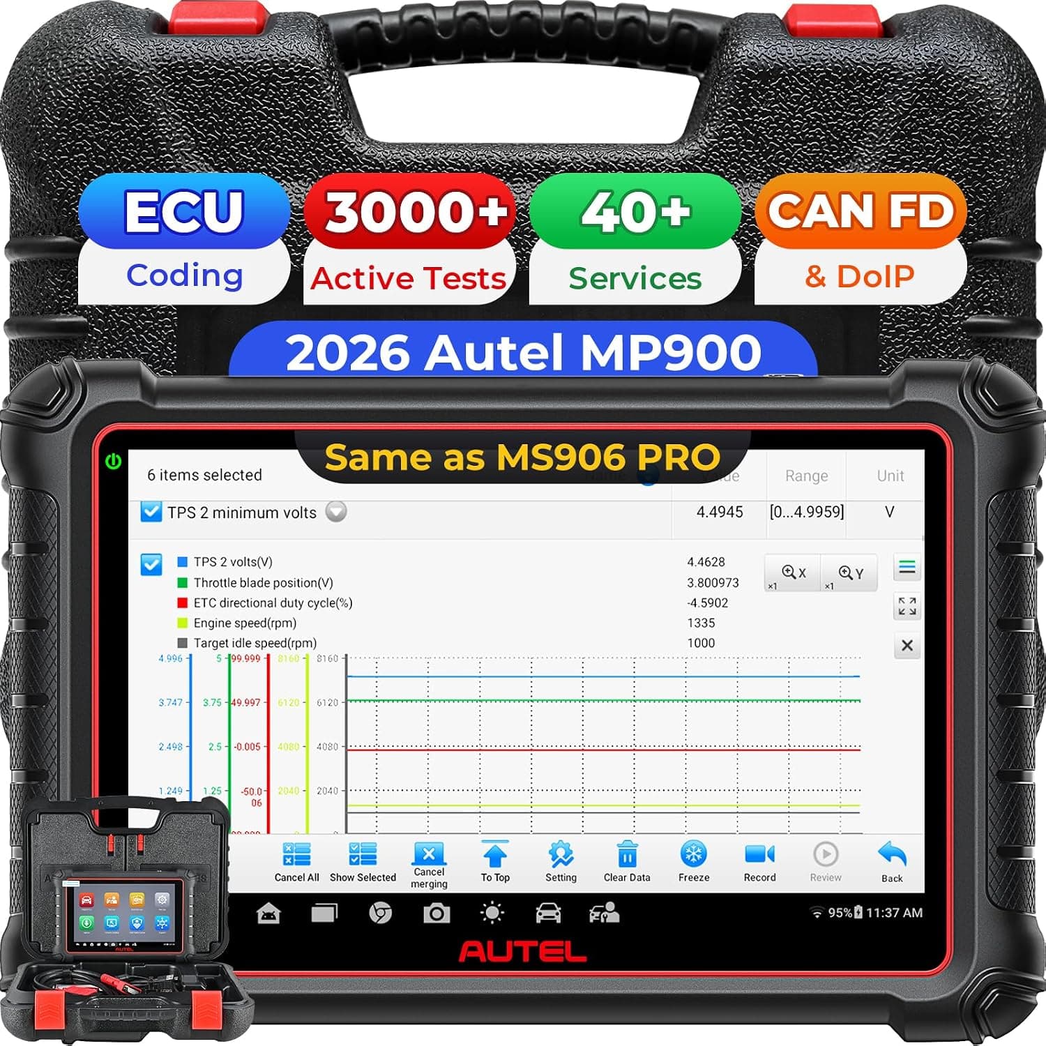 Autel Scanner MP900, Bidirectional Diagnostic Scan Tool with ECU Coding, Same Function as MS906MAX MS906 PRO, Upgrade of MK808S MS906S MK900 MX900, 3000+ Active Tests, 40+ Services, CAN FD & DoIP