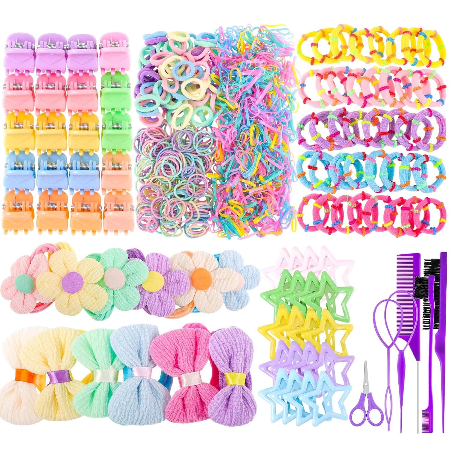 obeoby Toddler Hair Accessories for Girls, 1208-Piece Baby Hair Accessories Set - Multicolor Hair Ties and Clips for School, Parties, Braids, Ponytails, Buns and Daily Styling