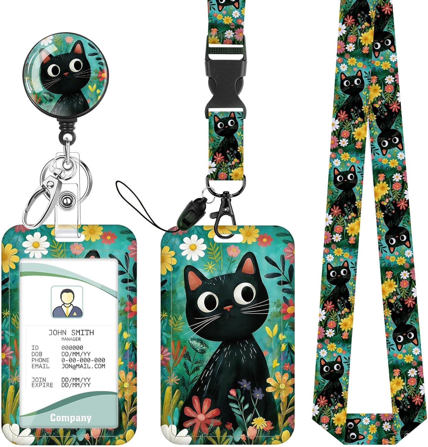 Cat Lover Teacher Lanyards for ID Badges Holder Retractable Badge Reel with Clip Funny Badge Holder with Lanyard for Workers Students Teachers Nurse