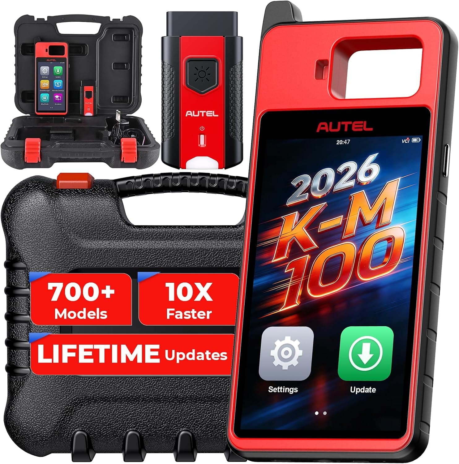 2026 Autel Scanner MaxiIM KM100(E), Car Diagnostic Scan Tool with Lifetime Fre.e Update, OBD-Learn for 95% Car, Auto Tool Lite of IM508S IM608 PRO 2, 2GB & 64GB Android 9.0