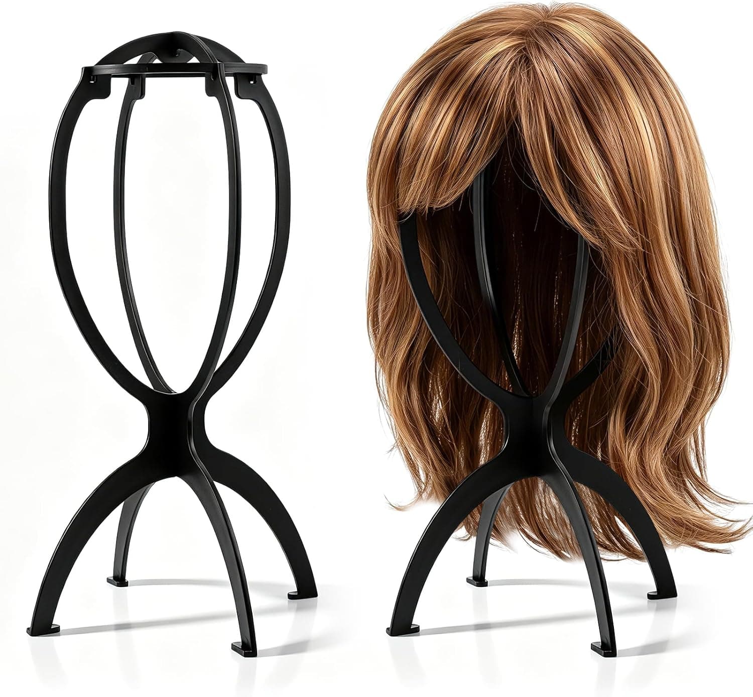 obeoby Portable Wig Stand, Upgraded Greater Stability Wig Holder for Women Multiple Wigs Travel Salon Home Use Black, 2 Pack