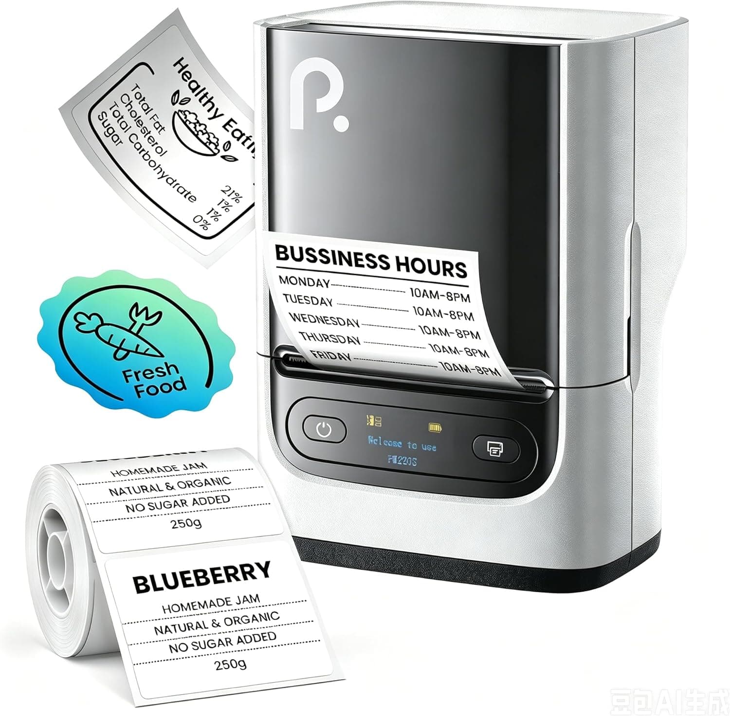 POLONO PM220S Label Maker Machine, 2 Inch Bluetooth Thermal Label Printer, Label Maker, Portable Sticker Printer for School,Office,Home,Label Maker,Pearl