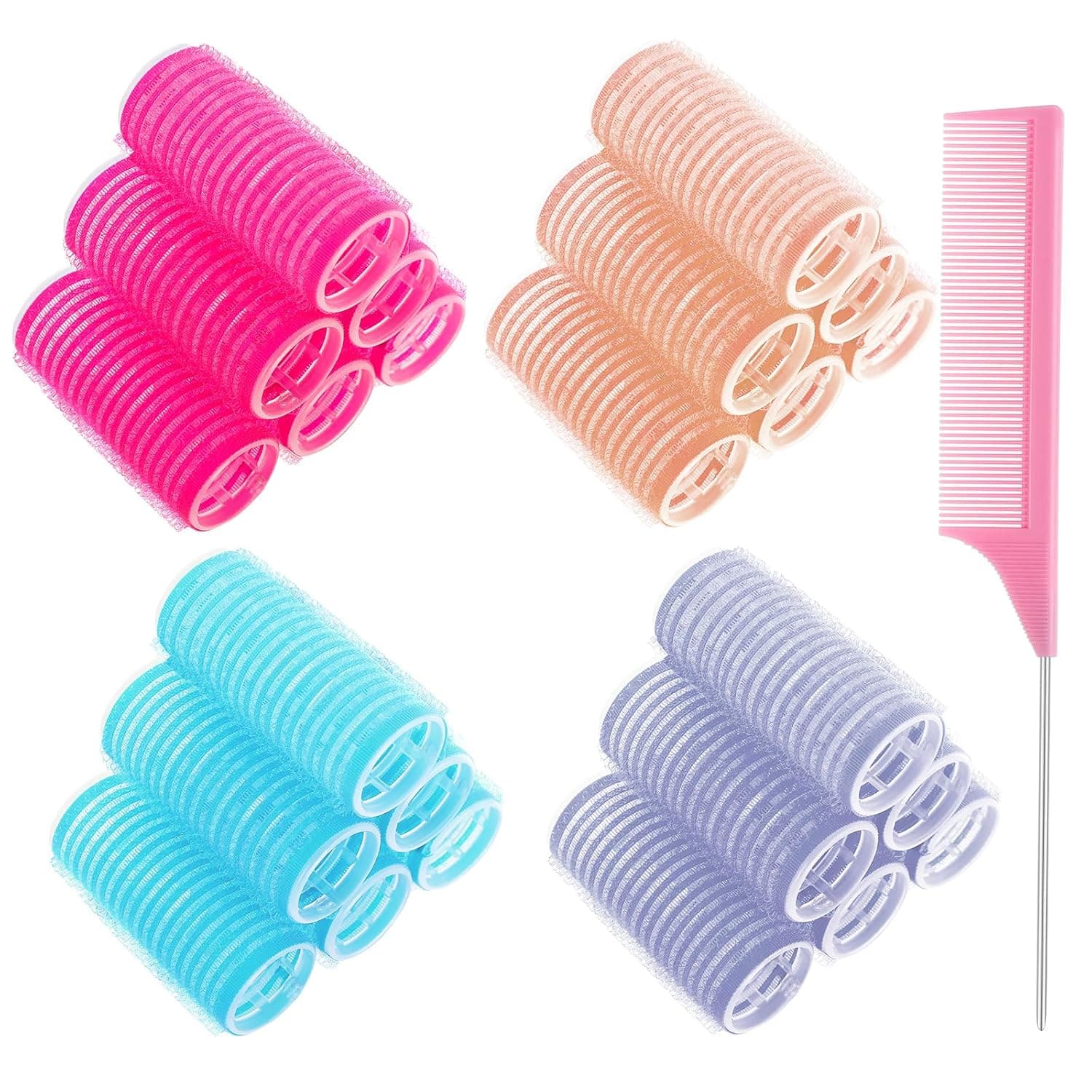 24 Pcs Self-Grip Small Hair Rollers Set, No Heat Curlers for Women Short Hair Bangs, Overnight Use at Home or Travel for Creating Waves and Curls (25 mm, 4 colors)