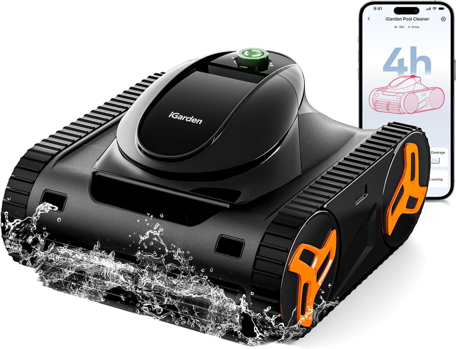 iGarden KN Series Robotic Pool Cleaner, 4H Runtime Cover up to 3617 Sq.ft, Lightweight Pool Vacuum, Smart 3D Navigation, Smart Parking for Inground & Above-Ground Pools, Black