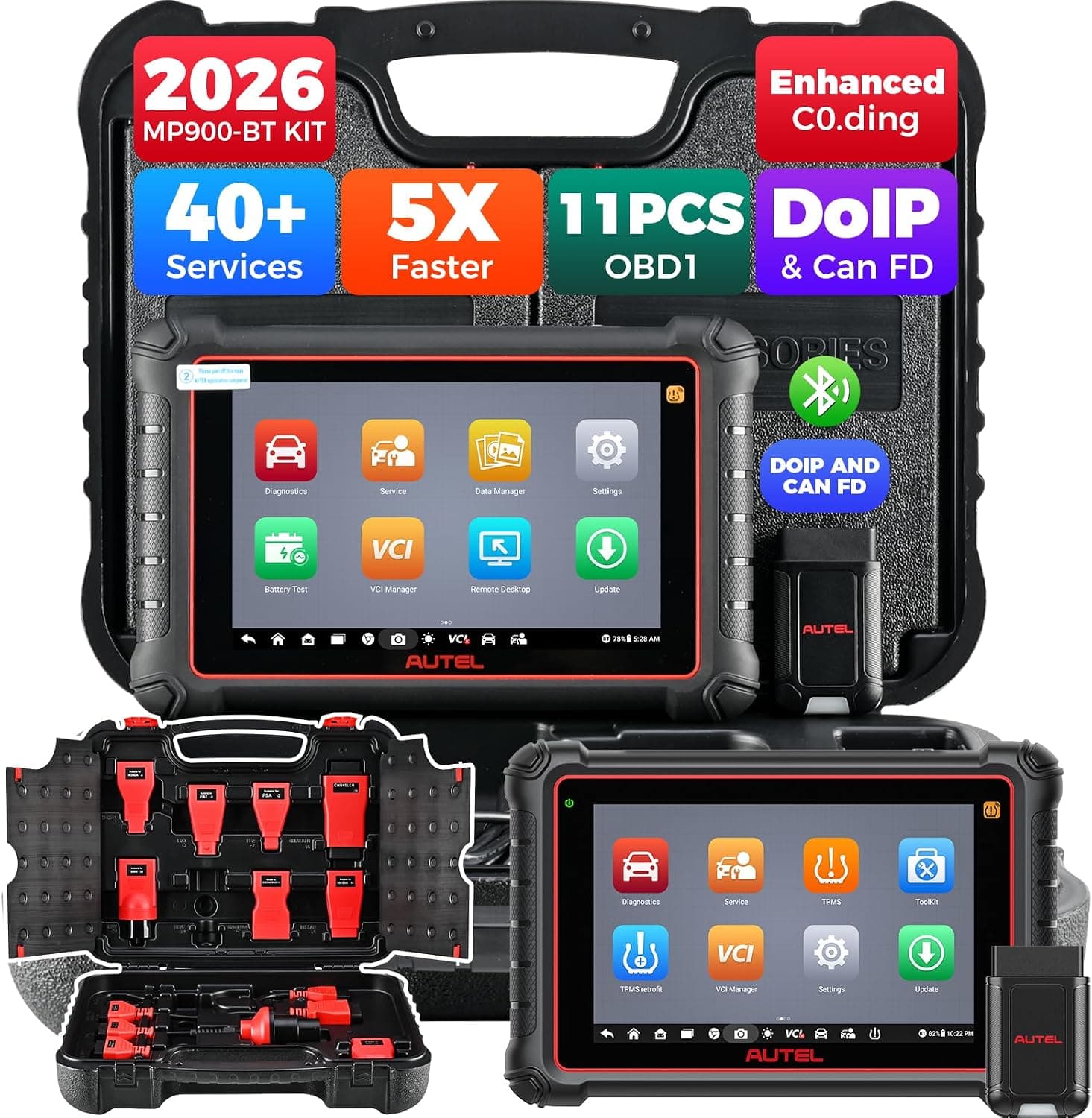 Autel MaxiPRO MP900-BT KIT Scanner: 2026 Same as MS906 Pro MS906 MAX MK908 w/OE C0ding, 3000+ Test, 40+ Service, 150+ Makes, Up of MP900-BT MP900BT w/ 200 Bucks 11 PCS OBD Cables, CAN FD & FCA SGW
