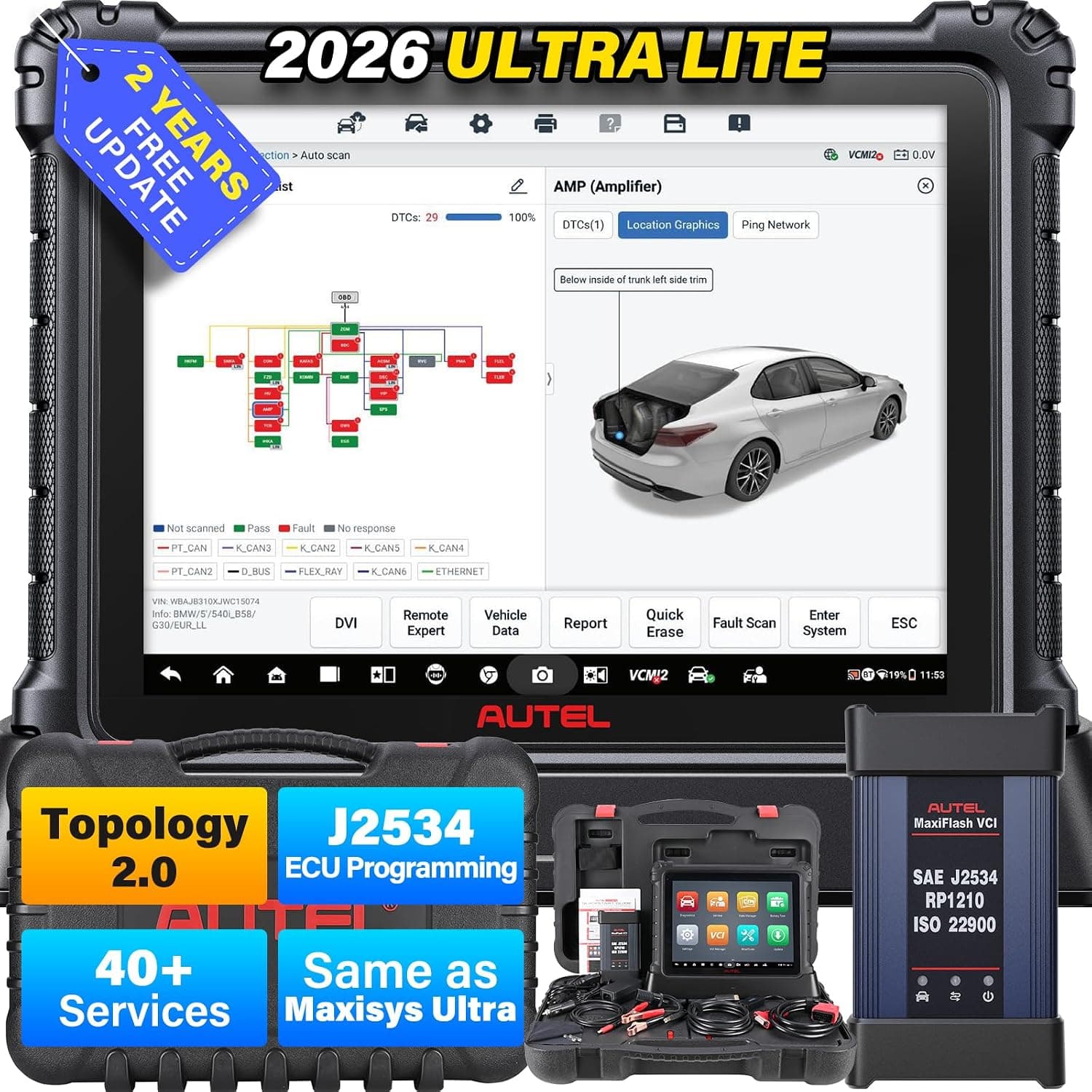Autel MaxiCOM Ultra Lite Intelligent Scanner: 2 Years Free Update, 2026 Ultra Lite Up of Elite II Pro MS909 MS919, Same as MaxiSys Ultra, Motor TruSpeed Repair, Topology 2.0, 40+ Services, DOIP CANFD