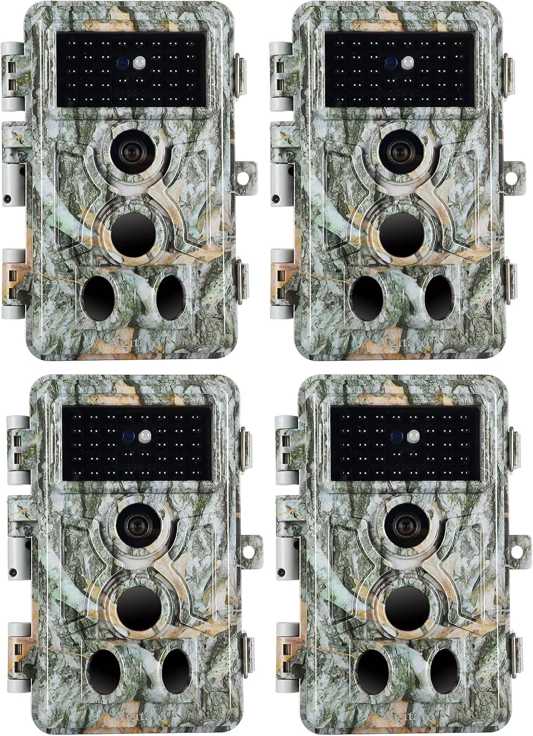 Agitato 4-Pack Wildlife Camera 64MP 1296P H.264 Video 0.1s Trigger Speed with 100ft Night Vision Motion Activated IP66 Waterproof for Outdoor Surveillance Hunting Research
