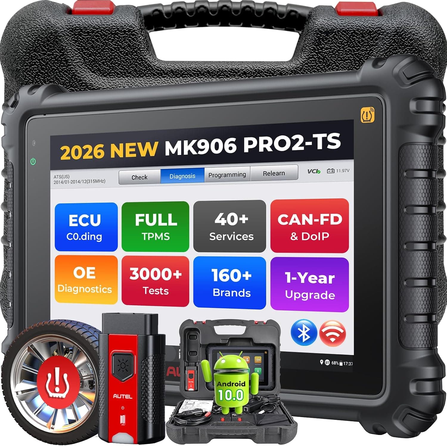 Autel Scanner MK906 PRO2-TS with V2.0 Full TPMS & ECU Coding, Bi-Directional Diagnostic Scan Tool, Upgrade of MS906 PRO-TS MK906 PRO-TS MP900TS MS906 MAX, 40+ Resets, 3000+ Active Tests, CAN FD & DoIP