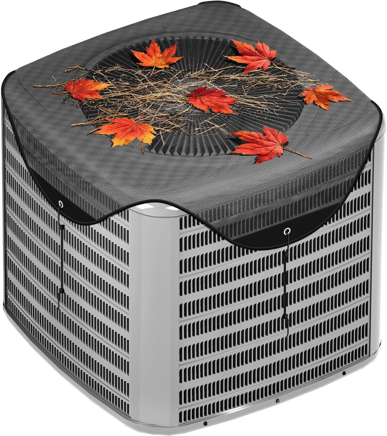 Kylinlucky Mesh Air Conditioner Cover for Outside Units, Curved Fit AC Top Cover with Breathable Mesh, 4 Elastic Hooks Storage Bag Black - 28 x 28 Inch